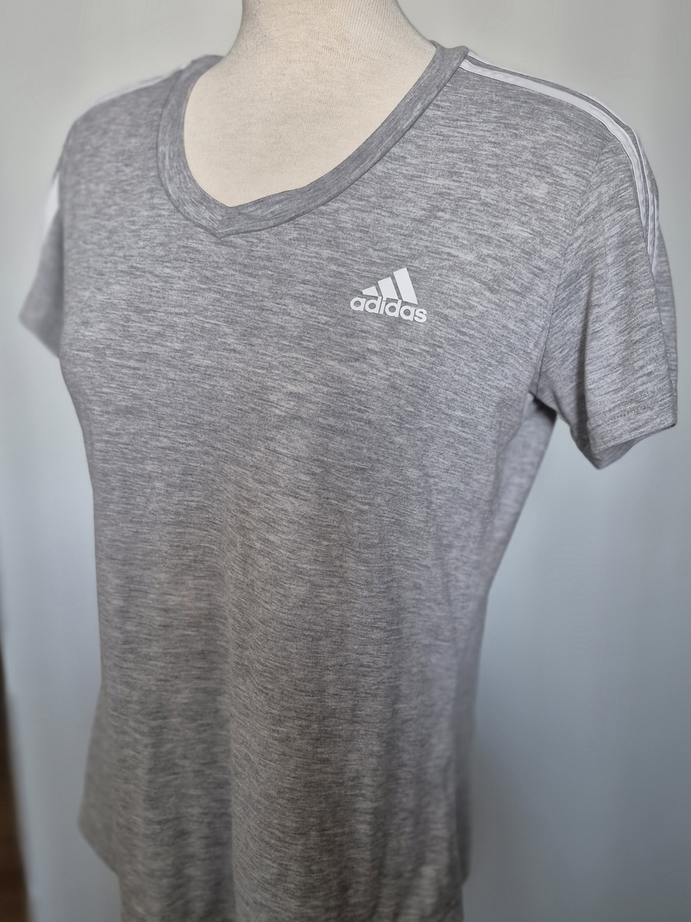 Adidas Gray Heather V-Neck Athletic Tee